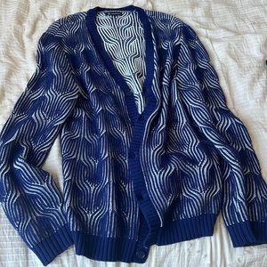 men blue cardigan
